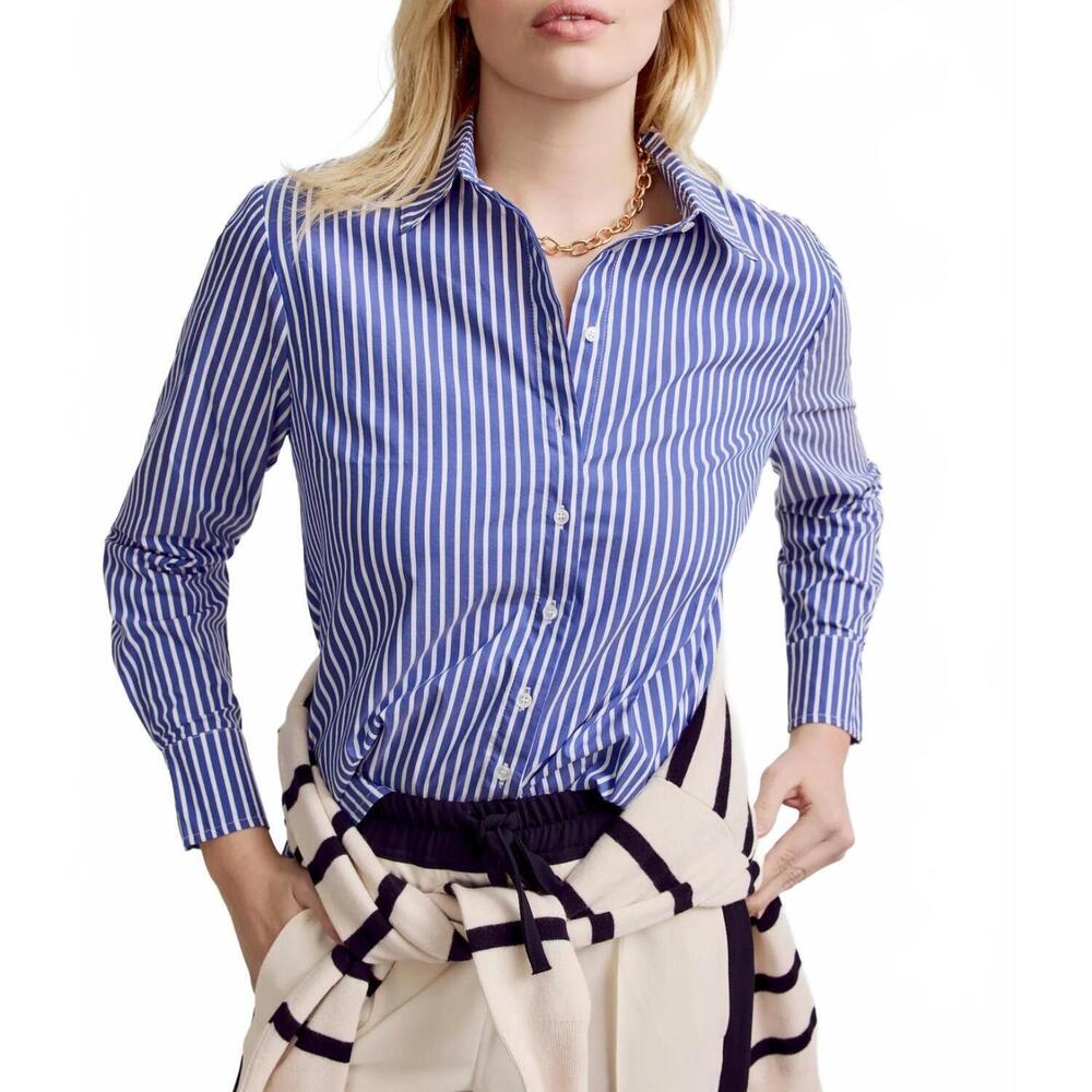 NEW THE SHIRT boyfriend long-sleeve shirt in navy blue/white